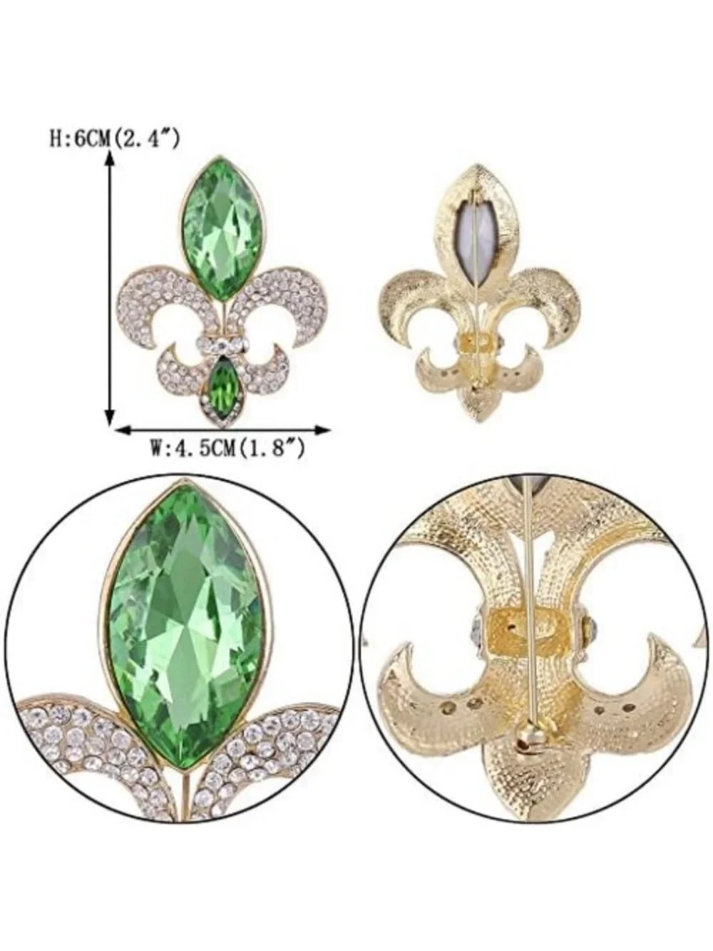 Elegant Rhinestone Crystal Fleur-de-lis Teardrop Brooch - Gold-Tone Accessory